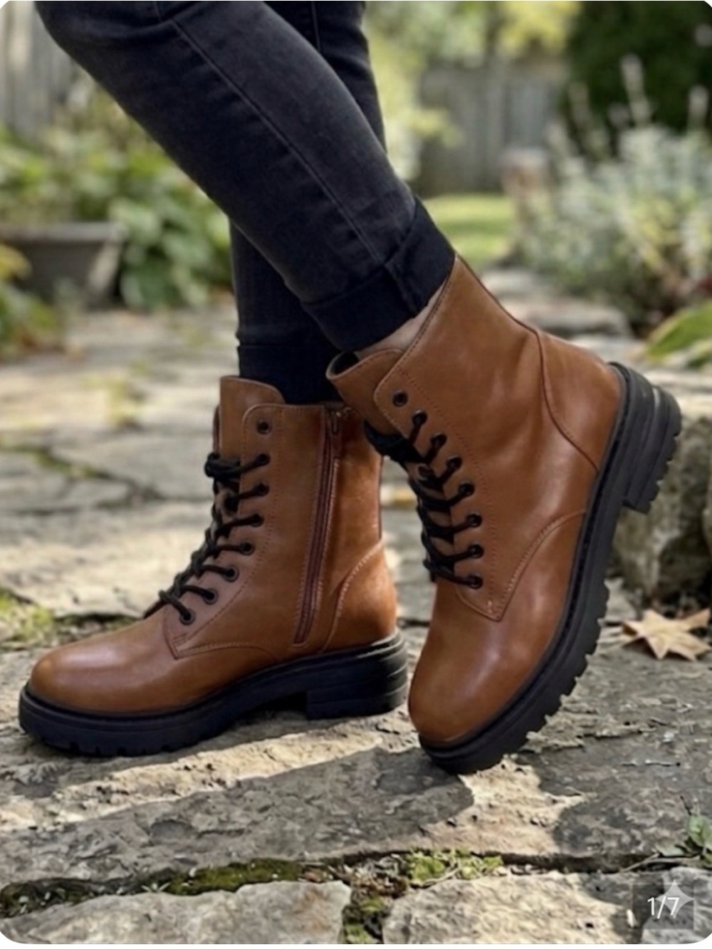 J ADAMS Chunky Harley PU Boots, Women’s 8, Cognac